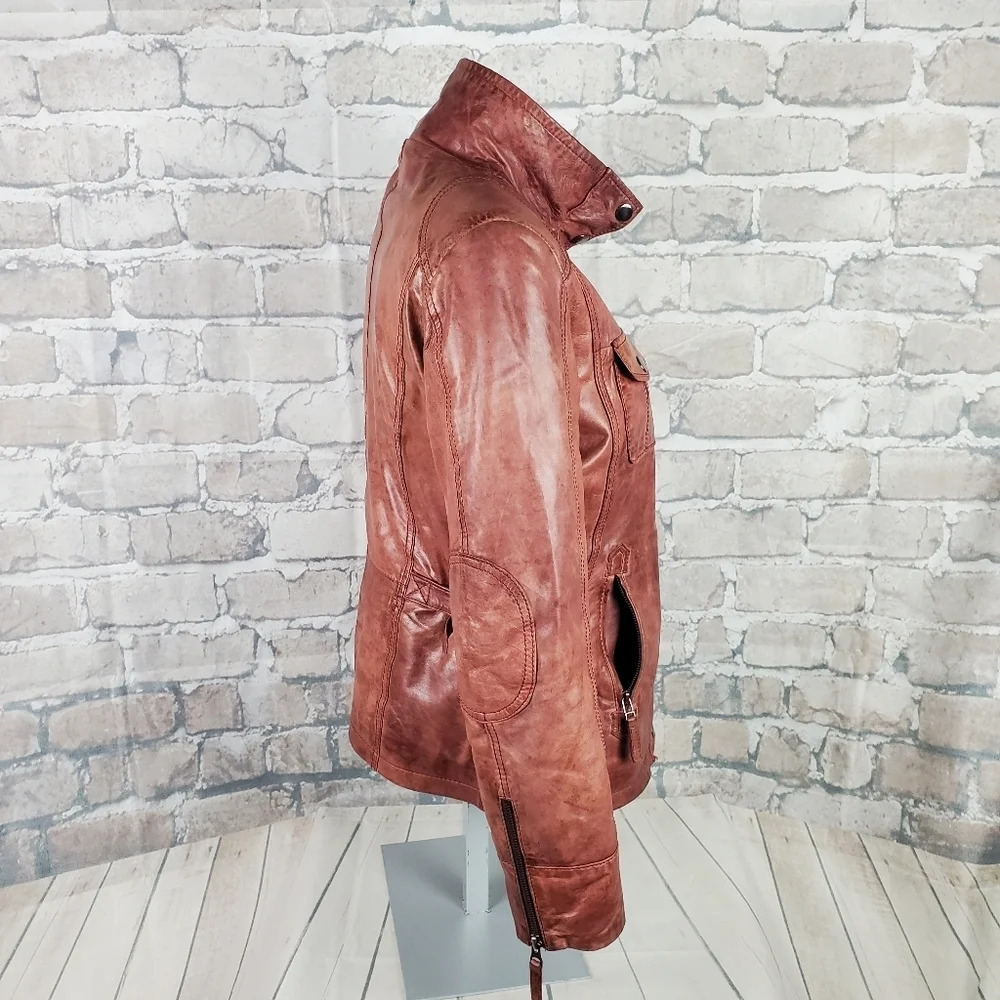 Di Capra Int Moto  Leather Jacket Mottled Two Tone Oxblood Size Small - Picture 7 of 16